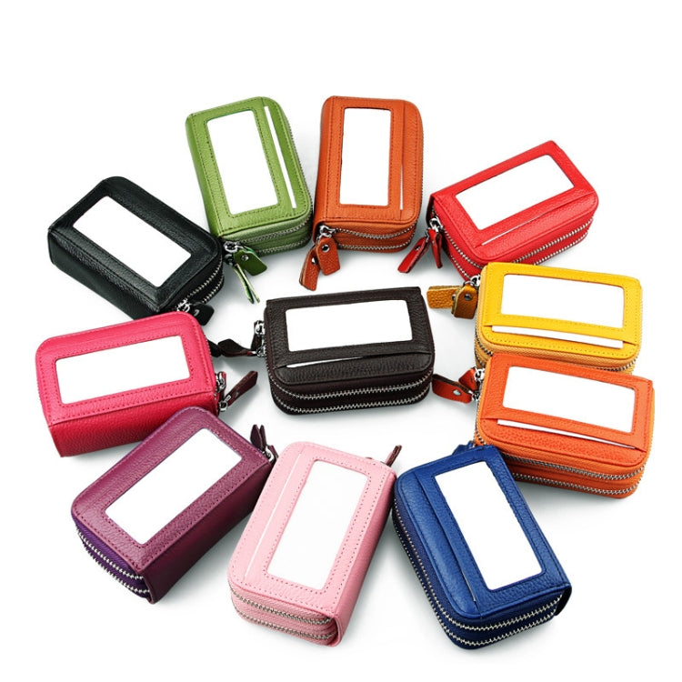 Genuine Cowhide Leather Dual Layer Solid Color Zipper Card Holder Wallet RFID Blocking Coin Purse Card Bag Protective Case with 11 Card Slots & Coin Position, Size: 11*7.5*4.5cm(Red) by bashfashion