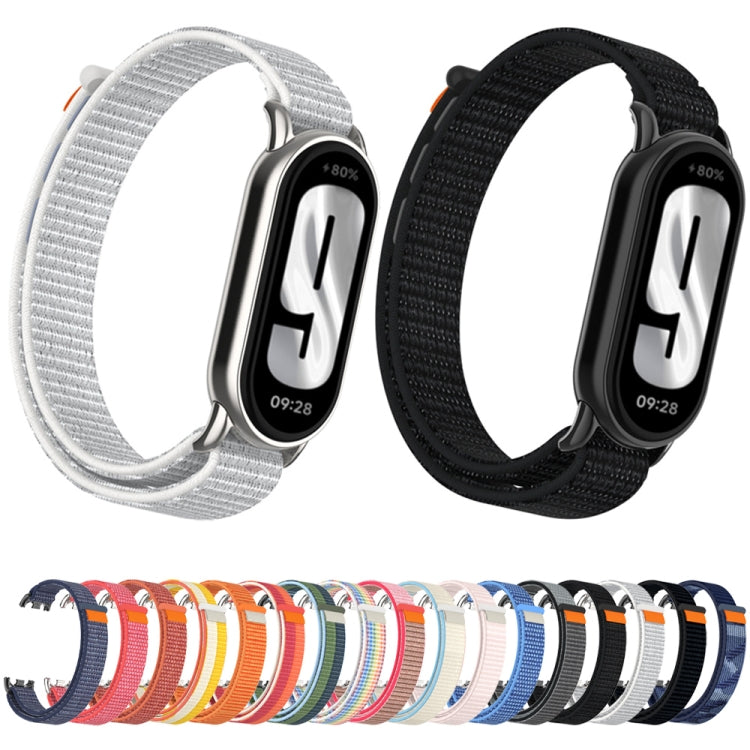 For Xiaomi Smart Band 9 / 8 Metal Connector + Loop Nylon Hook and Loop Fastener Watch Band(Neon Color) by bashfashion