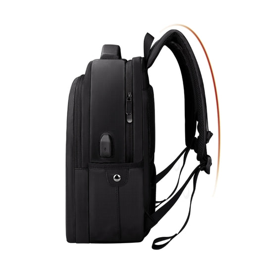 Polyester Waterproof Laptop Backpack for Below 15 inch Laptops, with USB Interface Trunk Trolley Strap(Black) by bashfashion