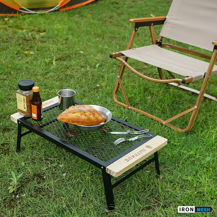 CLS Outdoor Folding Mesh Table Camping Iron Folding Table Portable Barbecue Rack Car Camping Rack(Black) by bashfashion