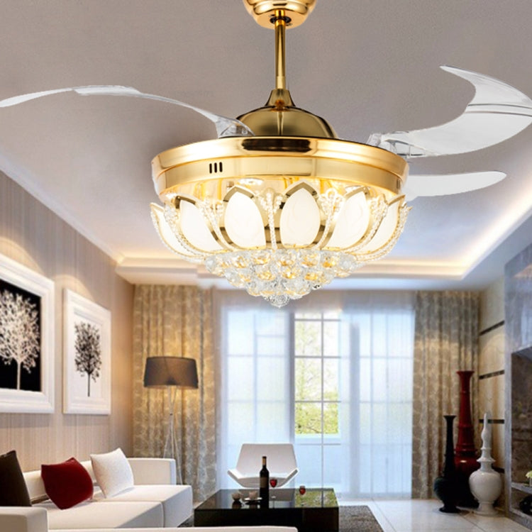 Invisible Crystal Fan LED Chandelier Home Living Room Bedroom Variable Frequency Ceiling Fan Light with Remote Control, Size:42 inch 115 Three Colors 36W by bashfashion
