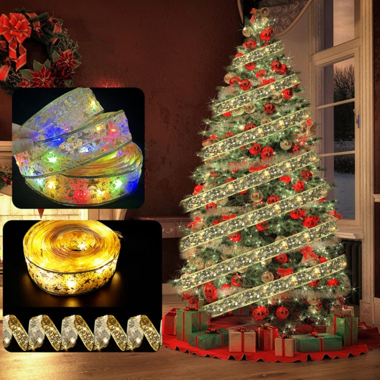 Christmas LED Lights Bronzing Double Ribbon String Lights, Specification: 20m(Silver Warm Light) by bashfashion
