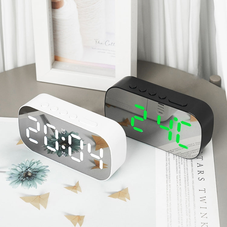 6637 LED Digital Display Temperature Electronic Clock Desktop Mirror Alarm Clock(Black Green Light) by bashfashion