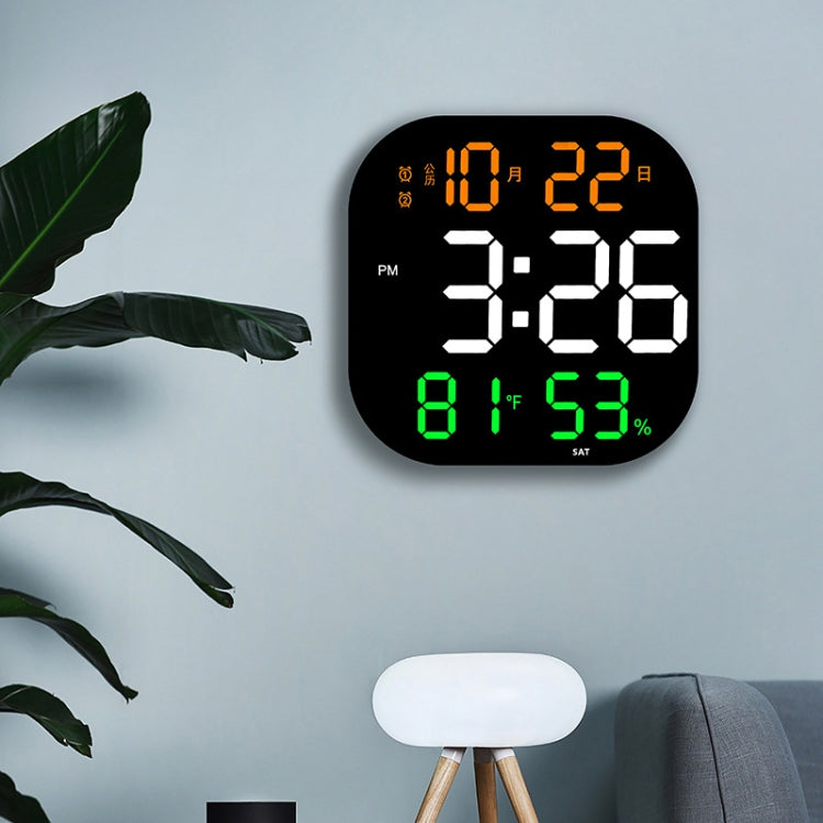 13-Inch LED Acrylic Electronic Clock Large-Screen Square Wall Clock With Timing Temperature Humidity(6632 White Orange) by bashfashion
