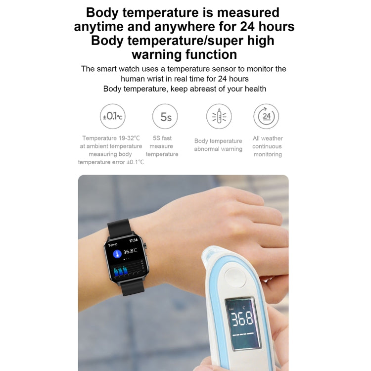 E86 1.7 inch TFT Color Screen IP68 Waterproof Smart Watch, Support Blood Oxygen Monitoring / Body Temperature Monitoring / AI Medical Diagnosis, Style: TPU Strap(Blue) by bashfashion
