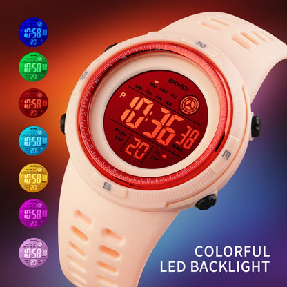 SKMEI 1773 Triplicate Round LED Dual Time Digital Display Colorful Backlight Electronic Watch(Red White) by SKMEI