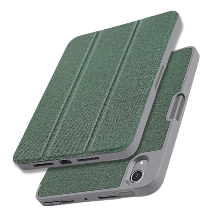 For iPad mini 6 / mini 2024 Mutural YASHI Series Cloth Pattern Texture Horizontal Flip Tablet Case(Green) by Mutural