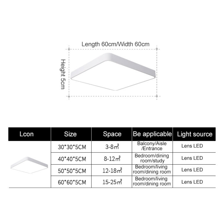 Macaron LED Square Ceiling Lamp, White Light, Size:30cm(Pink) by bashfashion