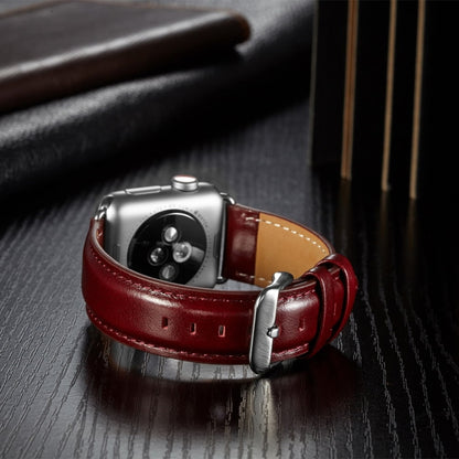 For Apple Watch Series 7 41mm / 6 & SE & 5 & 4 40mm / 3 & 2 & 1 38mm Crazy Horse Texture Top-grain Leather Watch Band(Wine Red) by bashfashion