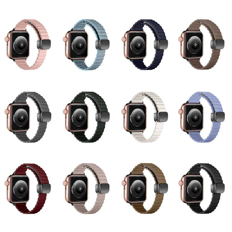 For Apple Watch SE 2022 40mm Water Ripple Magnetic Folding Buckle Watch Band, Style: Thin Version(Brown) by bashfashion