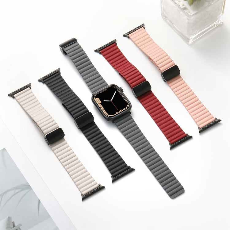 For Apple Watch Series 2 38mm Water Ripple Magnetic Folding Buckle Watch Band, Style: Bold Version(Wine Red) by bashfashion