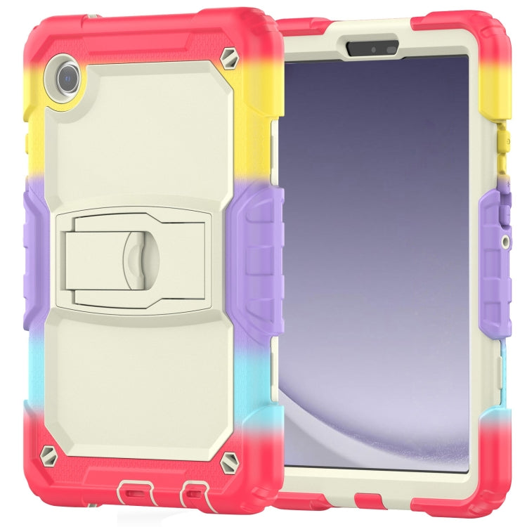 For Samsung Galaxy Tab A11 / A9 Silicone Hydric PC Tablet Case with Shoulder Strap & Holder(Colorful Red) by bashfashion