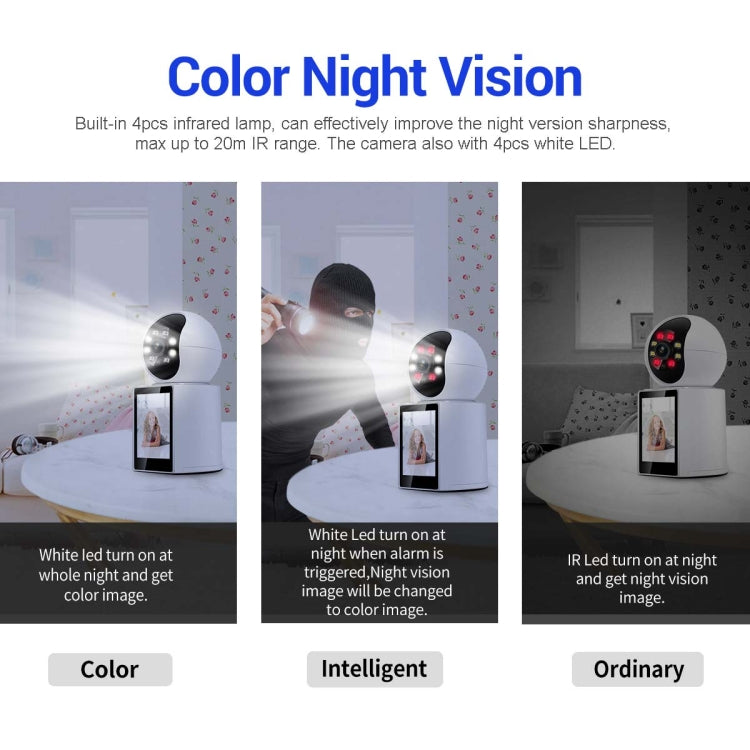 ESCAM QF104 One Click Video Call 3MP Indoor Humanoid Detection Audible Alarm Color Night Version Smart WiFi Camera, EU Plug by ESCAM