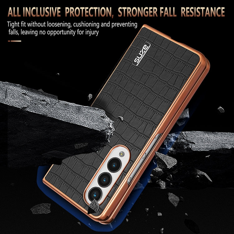 For Samsung Galaxy Z Fold3 5G AZNS Electroplated Frame Crocodile Texture Full Coverage Phone Case(Green) by AZNS
