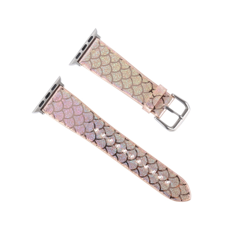 For Apple Watch 5 & 4 40mm / 3 & 2 & 1 38mm Discolor Glitter Fish Scale Texture Watch Band(Rose Gold) by bashfashion