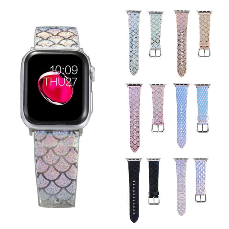 For Apple Watch 5 & 4 44mm / 3 & 2 & 1 42mm Discolor Glitter Fish Scale Texture Watch Band(Rose Gold) by bashfashion