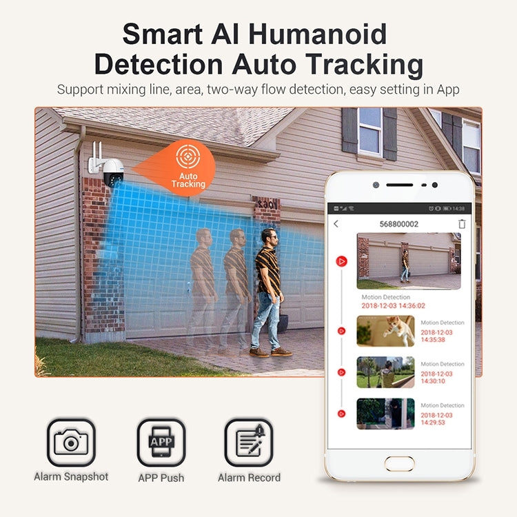 ESCAM QF518 5MP Smart WiFi IP Camera, Support AI Humanoid Detection / Auto Tracking / Dual Light Night Vision / Cloud Storage / Two Way Audio / TF Card, Plug:EU Plug(White) by ESCAM