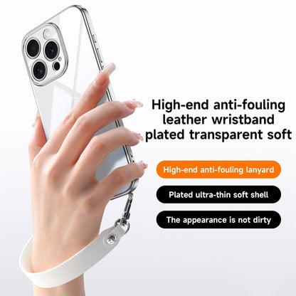 For iPhone 14 Pro Max SULADA Electroplated Clear TPU Soft Frame Phone Case with Wrist Strap(Silver) by SULADA
