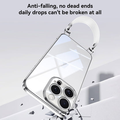 For iPhone 13 Pro Max SULADA Electroplated Clear TPU Soft Frame Phone Case with Wrist Strap(Silver) by SULADA