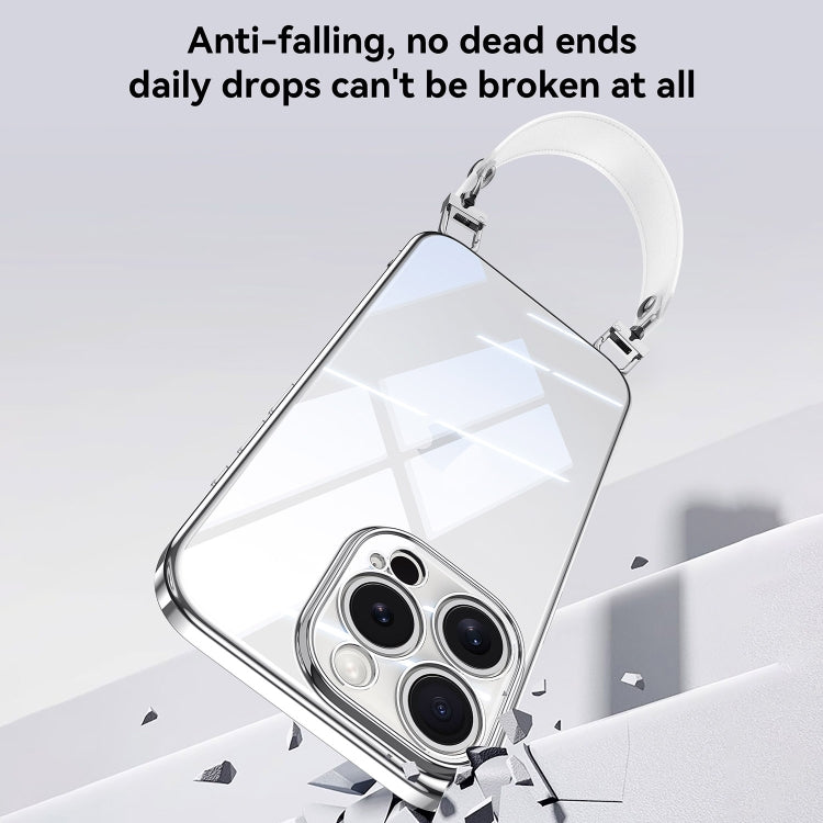 For iPhone 15 Pro SULADA Electroplated Clear TPU Soft Frame Phone Case with Wrist Strap(Silver) by SULADA
