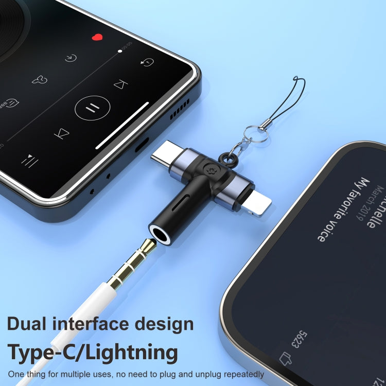 2 in 1 Flower Pattern Type-C and 8 Pin to 3.5mm Audio Adapter with Lanyard(Red Black) by bashfashion