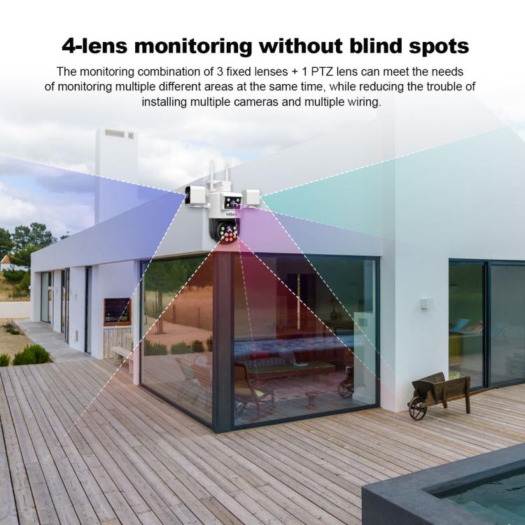 SriHome SH066 8MP HD Quad Lens Security Camera, Support Full Color Night Vision / Two-way Audio(US Plug) by SriHome