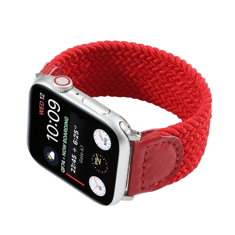 Nylon + Leather Braided Watch Band For Apple Watch Series 7 41mm / 6 & SE & 5 & 4 40mm / 3 & 2 & 1 38mm, Size:M(Red) by bashfashion