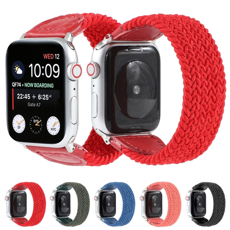 Nylon + Leather Braided Watch Band For Apple Watch Series 7 41mm / 6 & SE & 5 & 4 40mm / 3 & 2 & 1 38mm, Size:M(Rose Red) by bashfashion