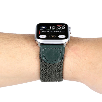 Nylon + Leather Braided Watch Band For Apple Watch Series 7 45mm / 6 & SE & 5 & 4 44mm / 3 & 2 & 1 42mm, Size:M(Army Green) by bashfashion