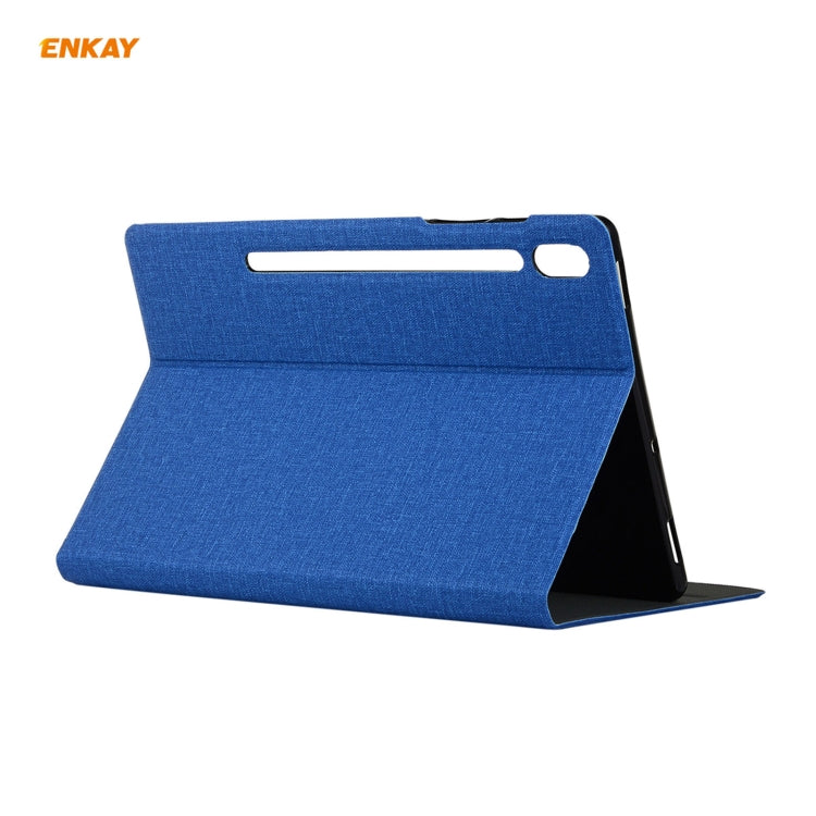 For Samsung Galaxy Tab S8 / Galaxy Tab S7 11.0 T870 / T875 ENKAY Coarse Cloth Pattern PU Leather + TPU Smart Case with Holder & Sleep / Wake-up Function(Dark Blue) by ENKAY