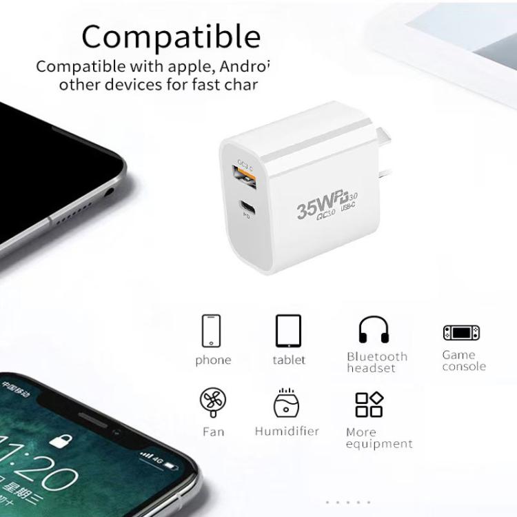 [HK Warehouse] PD35W USB-C / Type-C + QC3.0 USB Dual Port Charger, AU Plug by bashfashion