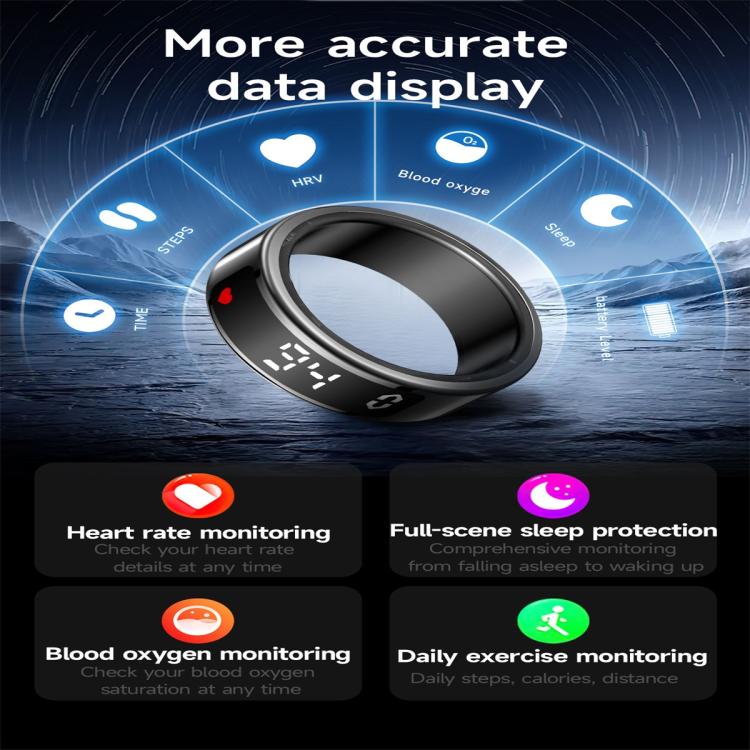 SY01 SIZE 13 Smart Ring, Support Heart Rate / Blood Oxygen / Sleep Monitoring / Multiple Sport Modes(Silver) by bashfashion