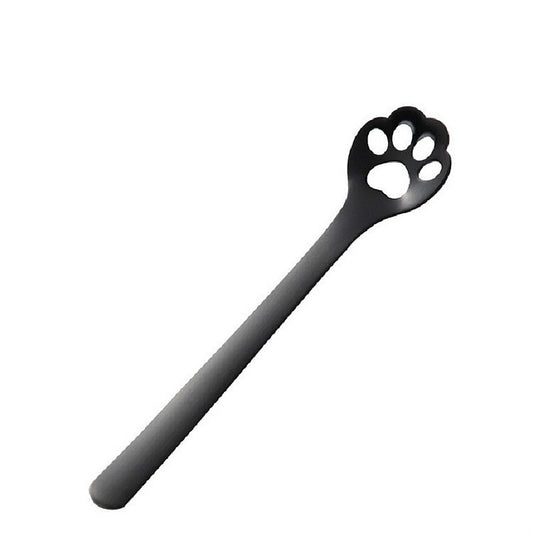 Stainless Steel Creative Cat Claw Coffee Spoon Dessert Cake Spoon, Style:Hollow Cat Claw Spoon, Color:Black by bashfashion