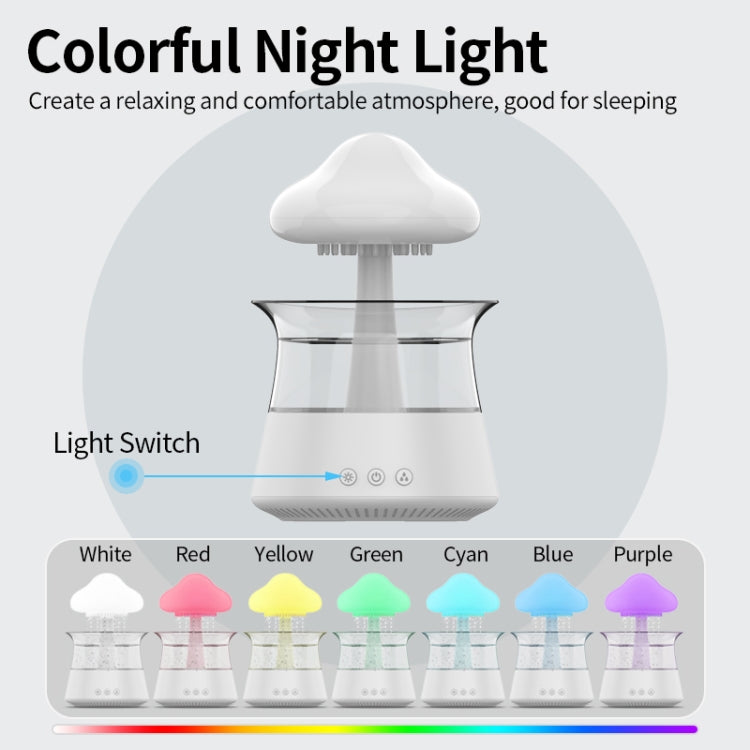 CH06 300ml Rain Humidifier Mushroom Cloud Colorful Night Lamp Aromatherapy Machine, Style: With Remote Controller(White) by bashfashion