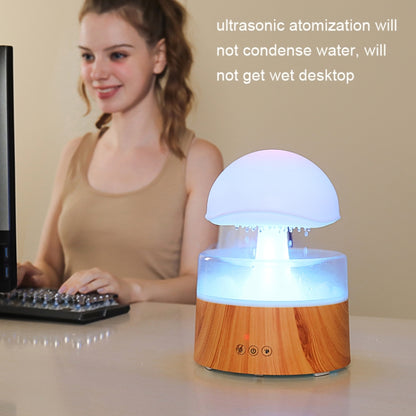 500ml Rain Humidifier Mushroom Cloud Colorful Night Lamp Aromatherapy Machine With Remote Control, Style: USB Direct Plug(Wood Grain) by bashfashion