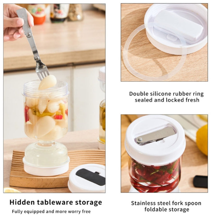 Kitchen Wet And Dry Separate Pickle Jar Plastic Wet And Dry Dispenser Hourglass Can, Style: Round Extension With Fork by bashfashion