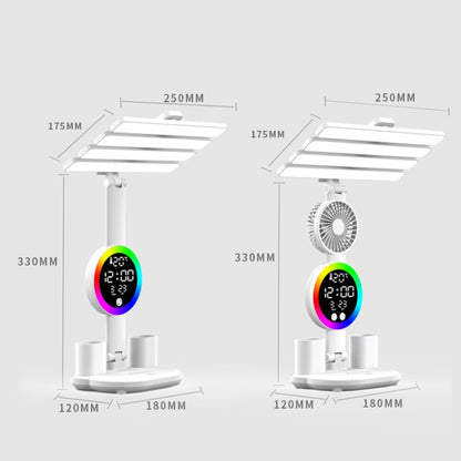 4 Heads Horizontal LED Eye-Care Table Lamp Children Study Desktop Reading Light With Pen Holder, Style: Fan Clock Plug Power by bashfashion
