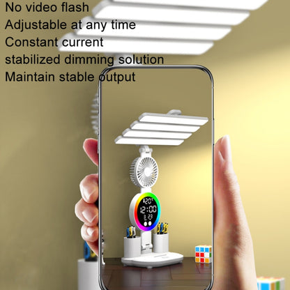 4 Heads Horizontal LED Eye-Care Table Lamp Children Study Desktop Reading Light With Pen Holder, Style: Fan Clock Plug Power by bashfashion