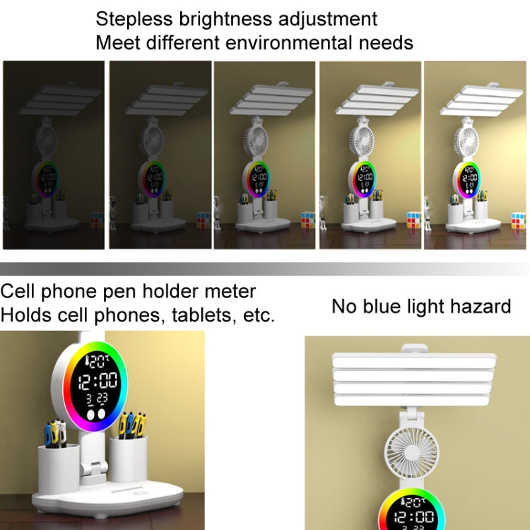 4 Heads Horizontal LED Eye-Care Table Lamp Children Study Desktop Reading Light With Pen Holder, Style: Fan Clock Plug Power by bashfashion