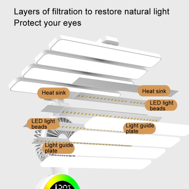4 Heads Horizontal LED Eye-Care Table Lamp Children Study Desktop Reading Light With Pen Holder, Style: Fan Clock Plug Power by bashfashion