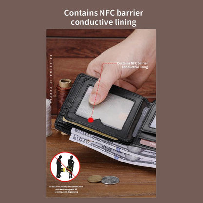 BULL CAPTAIN 07 RFID Anti-theft Top-layer Cowhide Multiple Card Slots Wallet(Black Cross Print) by BULL CAPTAIN