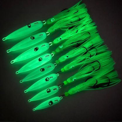 80G PROBEROS LF159 Luminous Bearded Squid Hook Slow Cranking Road Runner Iron Plate Bionic False Bait(B) by PROBEROS