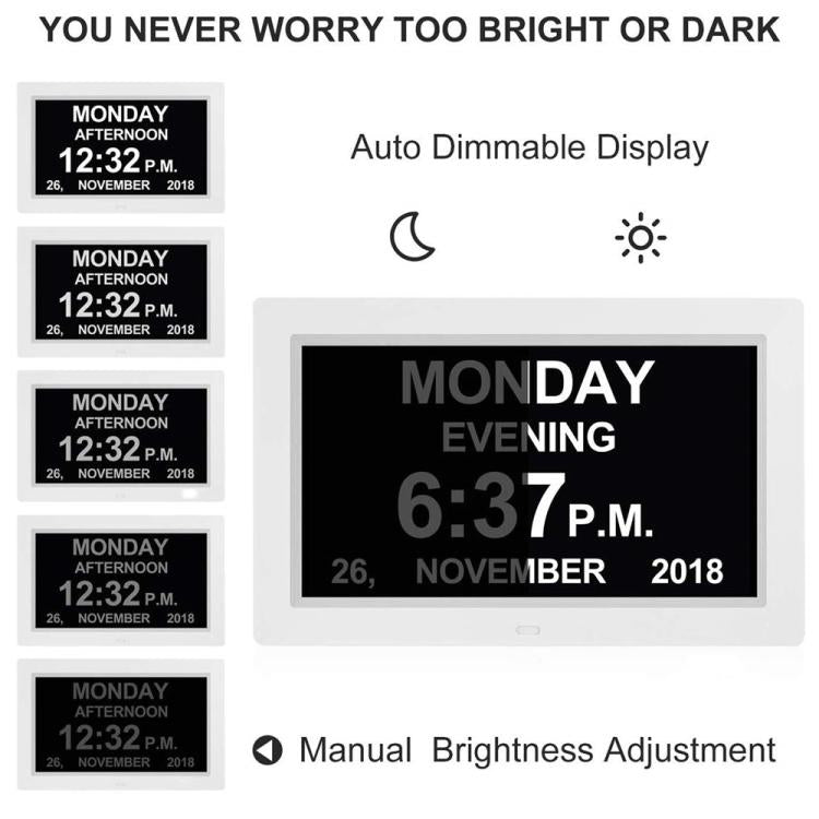 10-Inch Digital Clock With Voice Time Announcement, Auto DST Adjustment, 20 Custom Alarms, 8 Medication Reminders US Plug Black by bashfashion